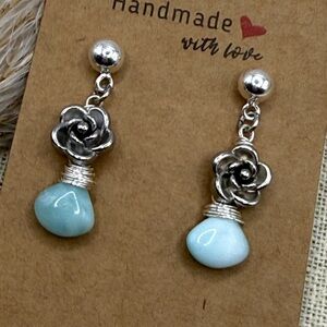Larimar gemstone Handmade Floral Earrings